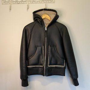 COACH Black Leather Lamb Shearling Jacket Size 2